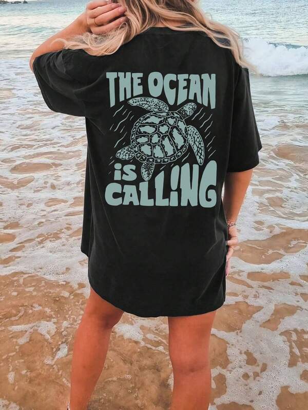 Women's T-Shirts Sea Turtles Printing Girl Clothing Fashion Beach Shirt Vintage Summer T-Shirt Ocean-Inspired Style Beach Vacation Oversized T-Shirt Graphic Tees Women Tops