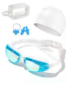 7-Color Adult Swimming Goggles Set, Anti-Fog Anti-UV Swim Glasses Unisex With Nose Clip, Waterproof And Clear Vision
