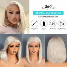Glueless Platinum Blonde Bob Human Hair Wigs For Women Short Straight Bob 5x5 Lace Closure Wigs Ready To Wear Precut Lace Preplucked Natural Hair Line UHD Transaprent Lace Closure Wig 10 12 Inches 180% Density - Platinum Blonde - 查看 2