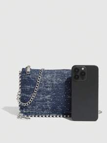 Fashionable Versatile Small Square Crossbody Handbag & Clutch - Blue - View 3