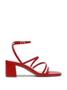 Womens Block Heels 2 Inch Strappy Square Toe Dressy Chunky Low Heeled Sandals For Party Wedding Evening - Red - View 6