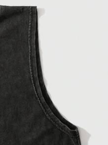 Men's Vintage Printed Loose Fit Round Neck Casual Sleeveless Top - Black - View 5