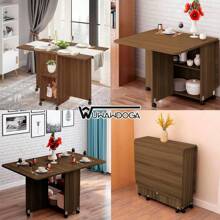Mesa de comedor multifuncional que ahorra espacio con 6 ruedas y 2 estantes de almacenamiento, mesa de cocina plegable, mesa de comedor extensible para cocina, dormitorio, sala de estar (café, 141 x 60 x 72 cm) - Marrón - Ver 3