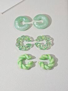 Set de 8 pares de aretes de clip en C de cuentas acrílicas de estilo simple y vibrante con tema de dopamina, regalo para mujeres para usar a diario o en fiestas