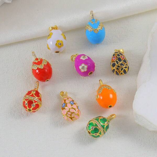 1pc Copper Color Enamel Luxury Easter Egg Vase Pendant For DIY Bracelet Necklace Keychain Accessories, Versatile