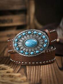 1 条西部牛仔波西米亚风格 PU 皮带，复古独特腰带，4 种颜色可选 - 印花帶 - 查看 1