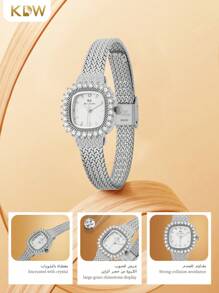 1pc Women's Gold & Silver Stainless Steel Quartz Watch | Luxury Minimalist Waterproof Design | Gift Box Packaged For Business/Casual/Daily Wear - Silver - View 6