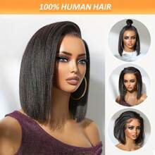 250 Density BOB Kinky Straight Wigs Edge Baby Hair 13x4 HD Lace Front Wigs Human Hair For Yaki Straight Human Hair Pre Plucked Wig Glueless 5x5 4x4 Glueless Wigs - 黑色 - 查看 2