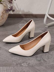 Fall/Winter 2025 Women's Ivory Versatile Pointed Toe Chunky Heel Pumps,Elegant,Elegant