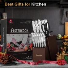 14 Piece Kitchen Knife Set With Block And Built-In Sharpener,  Full Tang Knives Sets German Stainless Steel, Dishwasher Safe Silver