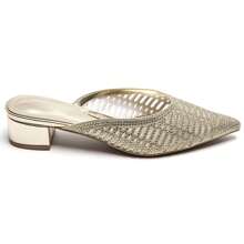 Mules à Talon Bas Avec Bout Pointu Et Strass Brillants - Gold - View 2