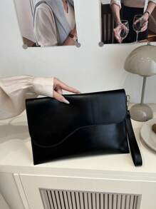 Fashionable Solid Color Asymmetrical Flip Envelope Bag, Versatile And Simple Wrist Bag, Suitable For Shopping, Wallets, Shopping, Young Women, College Students, Newcomers, White-Collar Workers. They Are Very Suitable For Offices, Universities, Work, Business, Commuting, Outdoor Activities, Travel, And Outings - Black - View 1