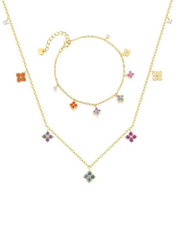 1 pieza Juego de pulsera y collar de plata de ley S925 con borla de pétalos de color, regalo de joyas hipoalergénicas para ella en su cumpleaños o aniversario