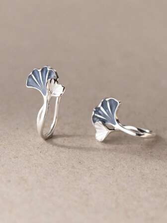 HuooNew 1對時尚的925純銀銀杏葉耳針，女士假日禮物