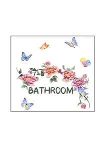 Floral English Bathroom Wall Sticker, Decorative Door Wall Poster For Bathroom, Living Room, Bedroom, Self-Adhesive Wall Decal Gifts Birthday Graduation Room Decor Home Decor Wall Decor Bathroom Decor Bedroom Decor Room Decoration Stuff Living Room Decor House Decor Home Decor Living Room Wall Art Wall Paper Stickers Personalised Stickers