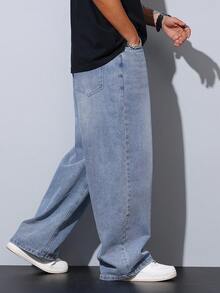 1 chiếc quần jeans ống rộng dáng rộng phong cách retro hiệu Hearty Haven dành cho nam giới. - Màu xanh lam - Xem 10