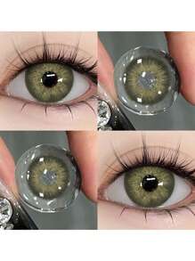 2 片装彩色软性隐形眼镜，年度一次性年度，14.5 毫米美瞳，适合约会或日常佩戴，舒适自然的化妆镜片万圣节服装角色扮演 - 綠色 - 查看 2