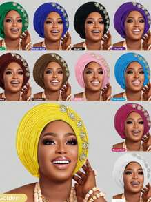 1pc Women's Traditional Multi-Layered Rhinestone Decorated Headpiece, Suitable For Weddings And Gifts Sleep Bonnet,Summer,Beach,Hat,Holiday,Travel - Multicolor - View 2