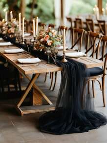 1pc, Elegant Black Chiffon - Wedding Arch Curtain Transparent Polyester Mesh Gauze Curtain Background, Tulle For Photography Background, Wedding Party, Engagement, Ceremony, Stage Decoration, Bridal Shower, Anniversary/Birthday Party, Wedding/Holiday Party Decoration, Back To School Valentine's Day And Banquet Decoration (Event Party Decoration) Multi-Purpose Occasion Decoration