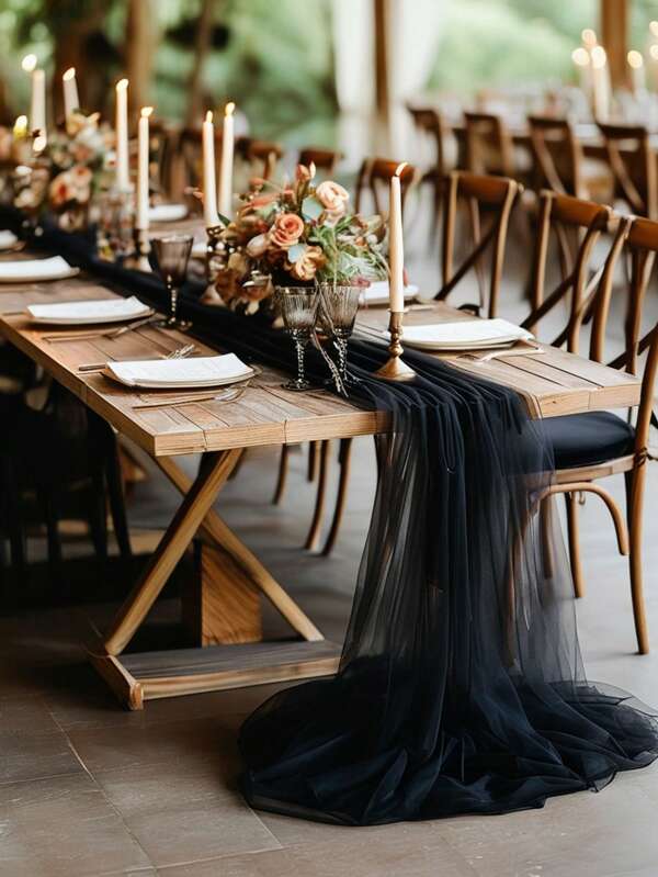 1pc, Elegant Black Chiffon - Wedding Arch Curtain Transparent Polyester Mesh Gauze Curtain Background, Tulle For Photography Background, Wedding Party, Engagement, Ceremony, Stage Decoration, Bridal Shower, Anniversary/Birthday Party, Wedding/Holiday Party Decoration, Back To School Valentine's Day And Banquet Decoration (Event Party Decoration) Multi-Purpose Occasion Decoration