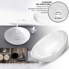Premium Oval Washbasin With Lotus Effect, Counter-Top Wash Basin For The Bathroom And Guest Toilet, Wash Basin Without Tap Hole And Without Overflow, Pure White Counter-Top Basin - 白色 - 查看 4