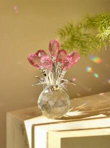 Colorful Rose Flower Crystal Figurine With Vase, Romantic Gifts For Mom On Anniversary Mother's Day Birthday, Handmade Crystal Flower Collectible, Home Table Decor ​For Mother's Day Wedding Anniversary, Home Decorations Mother's Day