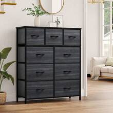9 Drawer Fabric Dresser, Furniture Storage Tower Cabinet, Organizer For Bedroom, Hallway, Closet, Sturdy Steel Frame, Wooden Top, Easy-To-Pull Fabric Bins(Black Grey) - 9 Drawers Retro Brown - View 4