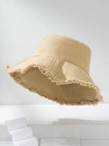 1pc Women's Solid Color Artsy Frayed Brim Bucket Hat, Versatile Bucket Hat - Multicolor - View 15