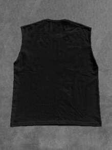 男士休闲个性化水钻闪亮数字图案印花上衣，搭配休闲裤，适合旅行/度假/户外露营/运动 - 黑色 - 查看 3