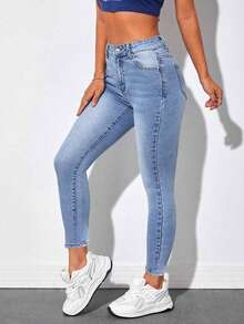 Pantalones de mezclilla elegantes, jeans y ropa de mujer Jeans ajustados de moda para mujer con tobillo elástico para uso diario - Gris - Ver 2