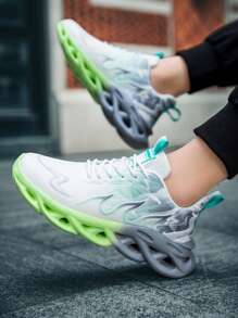 Men's Casual Sports Shoes, Streamlined Gradient Color Outsole With Lightweight Shock Absorption, Breathable White Mesh Sports Shoes, Available In Pink, Green And Blue Colorways, Suitable For Outdoor Activities