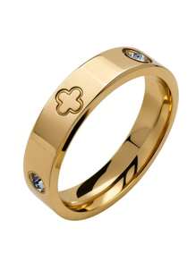 Fashionable Stainless Steel Four-Leaf Clover Zirconia Inlaid Ring, Stylish Jewelry Accessory For Women, Suitable For Elegant Daily Wear And Party Charm, An Ideal Gift