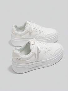 2025 Spring New Style Casual Shoes For Women, Ladies Platform Shoes, White Shoes, Comfortable Sneakers, Student Sports Shoes Increase Height By 5cm, Suitable For Short Women - White - View 13