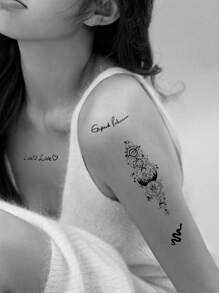 30pcs Creative Temporary Tattoo Stickers, Including Butterfly, Flower, Fox, Dolphin, Jellyfish, Wings, Feather And More Patterns, Suitable For Both Men And Women, Waterproof And Realistic, Can Be Applied To Arms, Face, Fingers, Neck And Any Desired Location. - Black - View 7