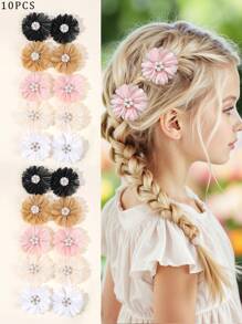 10 pezzi Fermagli per capelli a forma di fiori, fermagli per capelli in finta perla, accessori per capelli di moda, regali per bambini e bambine in primavera ed estate