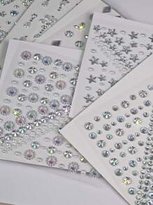 4 件装脸部宝石自粘脸部水钻可粘贴于头发宝石化妆贴纸脸部、眼睛、指甲贴纸珍珠星形水钻纹身适合女士、女孩（4 张） - 彩色 - 查看 6