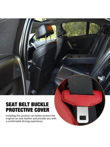 2pcs PU Leather Car Seat Belt Clip - Red Scratch-Proof Cover, Edged Stitching, Comfortable Vehicle Interior Accessories, Ensure And Durability, Car Seat Protection | Elegant Car Decor | PU Leather Clips, Seat Belt Covers - Multicolor - View 6