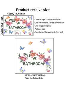 Floral English Bathroom Wall Sticker, Decorative Door Wall Poster For Bathroom, Living Room, Bedroom, Self-Adhesive Wall Decal Gifts Birthday Graduation Room Decor Home Decor Wall Decor Bathroom Decor Bedroom Decor Room Decoration Stuff Living Room Decor House Decor Home Decor Living Room Wall Art Wall Paper Stickers Personalised Stickers