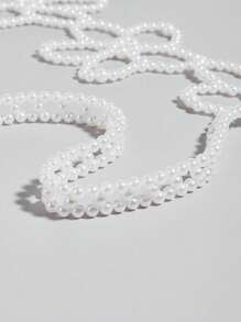 1pc Women's Vintage European & American Style Exaggerated Pearl 5-Petal Flower Decorative Suspender, Simple Waist Design, Elegant & Sexy, Suitable For Dresses, Skirts, Jeans, Versatile For Daily Commute, Gatherings, Vacations, Parties, Gifts For Friends, Mother, Family, Girlfriend, Birthday, Valentine's Day - White - View 3