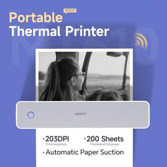 HPRT HPRT MT610 Portable Printers Wireless For Travel, Bluetooth Thermal Printer Compatible With IOS, Android & Laptop, Support 8.5x11 US Letter&A4 Thermal Paper, Inkless Mobile Printer For Office, Home, Black