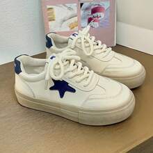 Casual pequeño blanco zapatos mujer modelos nuevo plano estrellas bordo zapatos hembra moda cien estudiantes casual deportes zapatos hembra - Azul - Ver 5
