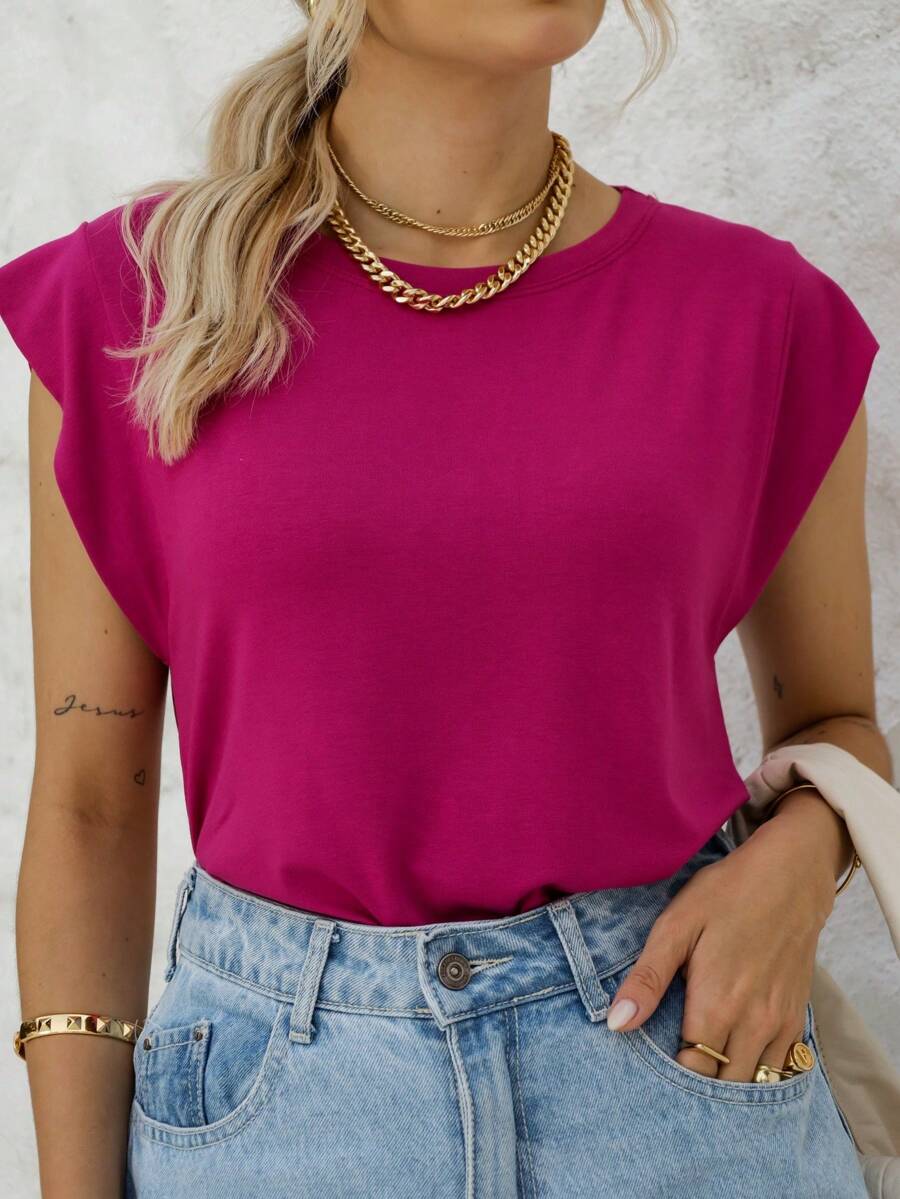 Women's Elegant Viscolycra Shoulder Pad Muscle Top - 粉色 - 查看 1