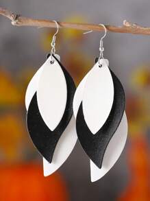 1 Pair Boho Layered Teardrop & Diamond Shape Faux Leather Leopard Print Dangle Earrings, Leaf Design Personalized Fashionable Earrings, Gift For Women