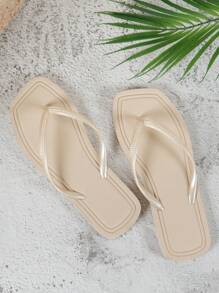 Women's Casual Open Toe Flip Flops, Slip-On Slippers For Indoor, Outdoor, Beach, Pool, Dorm Use, Summer - Khaki - View 6