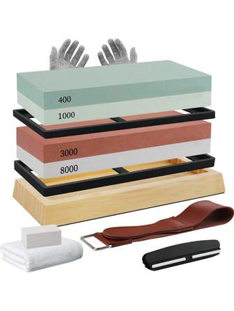 1 Set Of High-Quality Material Sharpening Stone Set, 2 Sides Of Gravel 400, 1000, 3000, 8000 Sharpening Stones, Professional Kitchen Sharpening Stone Set