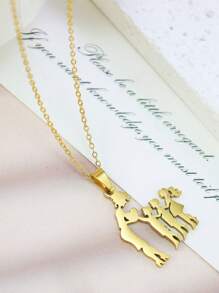 1 件不锈钢可爱卡通吊坠项链，女士时尚毛衣链，母亲节、圣诞节、日常穿着的理想礼物 - 金色 - 查看 1