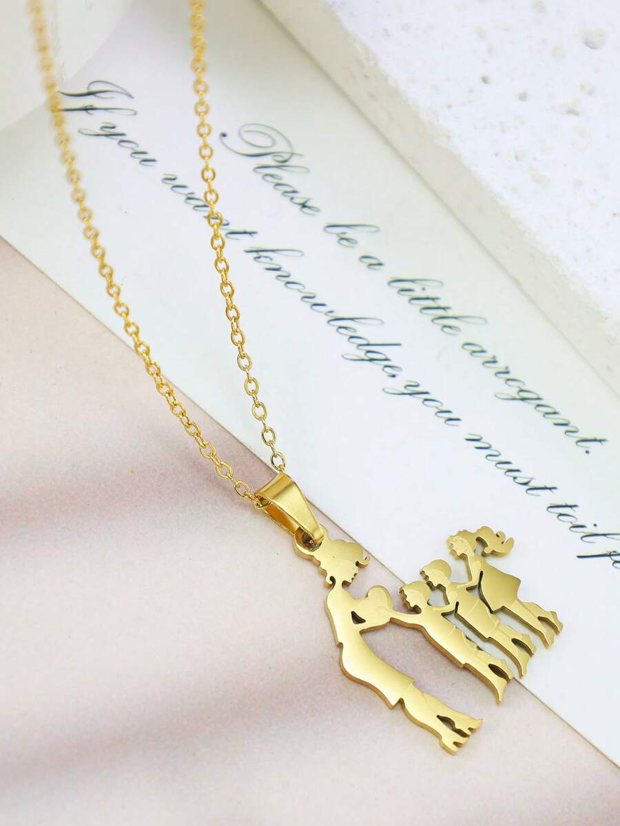 1 件不锈钢可爱卡通吊坠项链，女士时尚毛衣链，母亲节、圣诞节、日常穿着的理想礼物 - 金色 - 查看 1