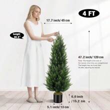 Topiary Cedar Trees 3FT Tall 2 Set, Outdoor Indoor Faux Pine Shrubs Plants, Realistic Fake Plants Front Porch Decor, Artificial Bushes Cypress For Home Front Door Offices