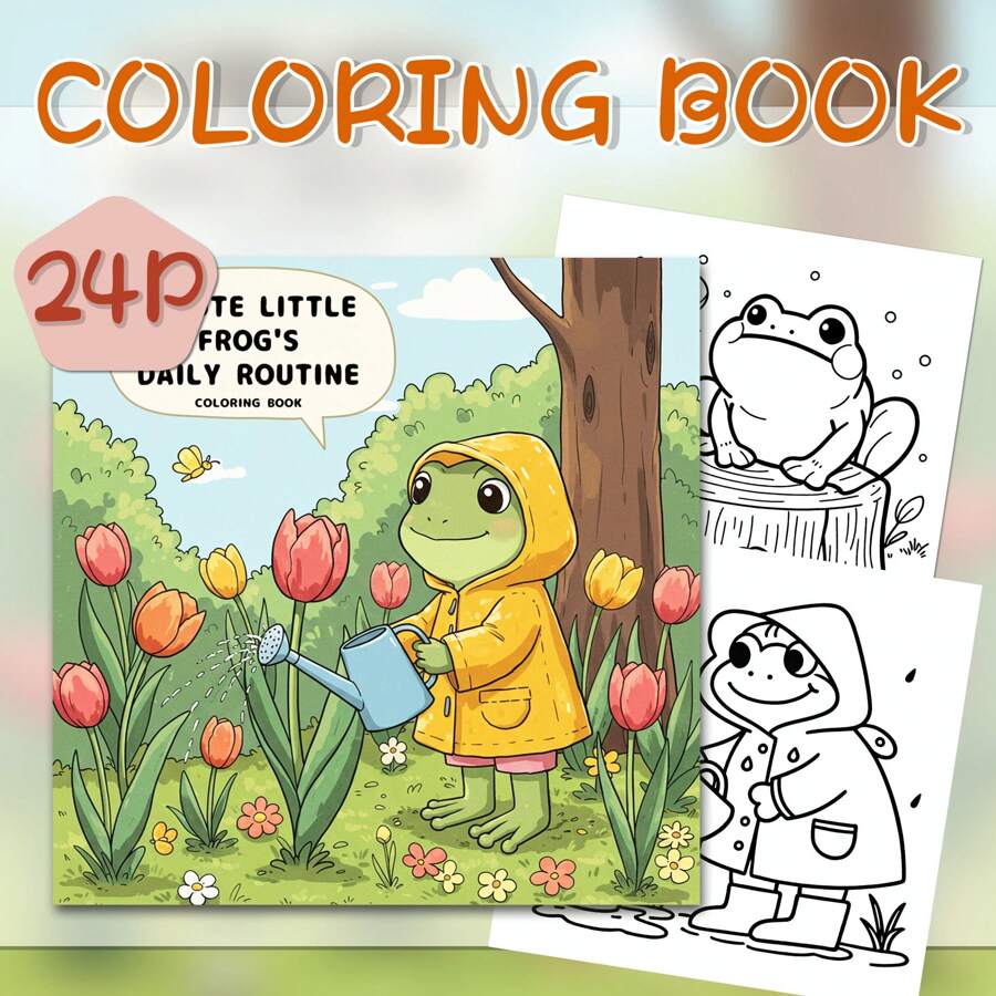 (New 2025 Original Design, 7.9*7.9inch, 24 Pages, Single-Sided Printing) 1pc, Adult Stress Relief Coloring Book With Cute Frog Theme, Detailed Patterns & Clear Lines, Ideal For Valentine's Day, Birthday, Easter Or Other Holiday Gifts, A Great Way To Relax