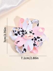 2PCS Girls Cow Flower Hair Clips, Cute Cow Hairpins For Girls, Exquisite Polyester Grosgrain Ribbon Hair Clips For Daily, Hair Accessories